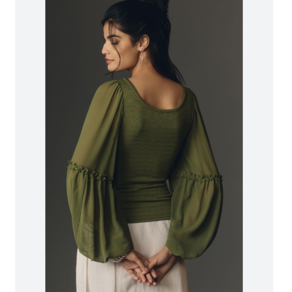 BALLOON-SLEEVE SMOCKED TOP - Picture 2 of 9